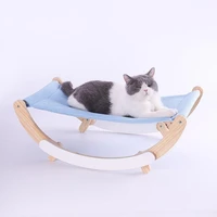pet cat rocking chair cat bed comfortable pet hammock rolling cradle swing toy durable wood frame pet supplies for small kitten