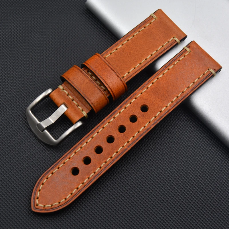 Handmade Men Watch Accessories Vintage Brown Black Genuine Crazy Horse Leather 20mm 22mm 24mm Watchband Watch Strap & Watch Band