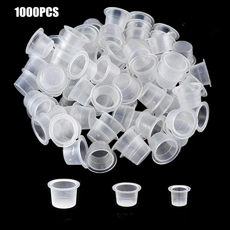 

1000Pcs Tattoo Ink Cups Plastic Microblading Tatuagem Acessorios Pigment Caps With Bottom 3Size For Needle Tip Grip Supplies