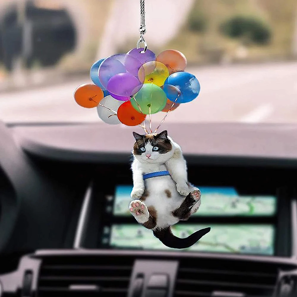 

Cat Car Hanging Ornament with Colorful Balloon Car Hanging Ornament Car Interior Decor FBS889