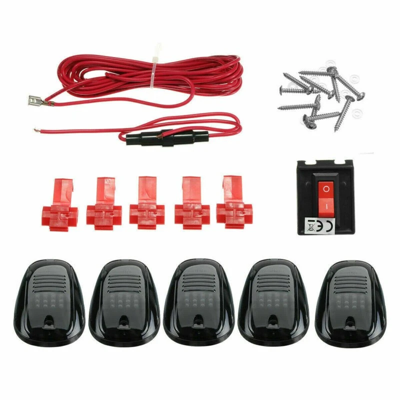 

5x 12-LED Roof Marker Lights Smoked Cab Roof Marker LED Roof Top Truck SUV Running Driving Light Set White Or Amber Replacement
