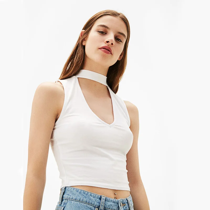 

Sumiton 2020 summer off shoulder deep V Tight Sexy casual Halter vest women's summer Europe and America solid color