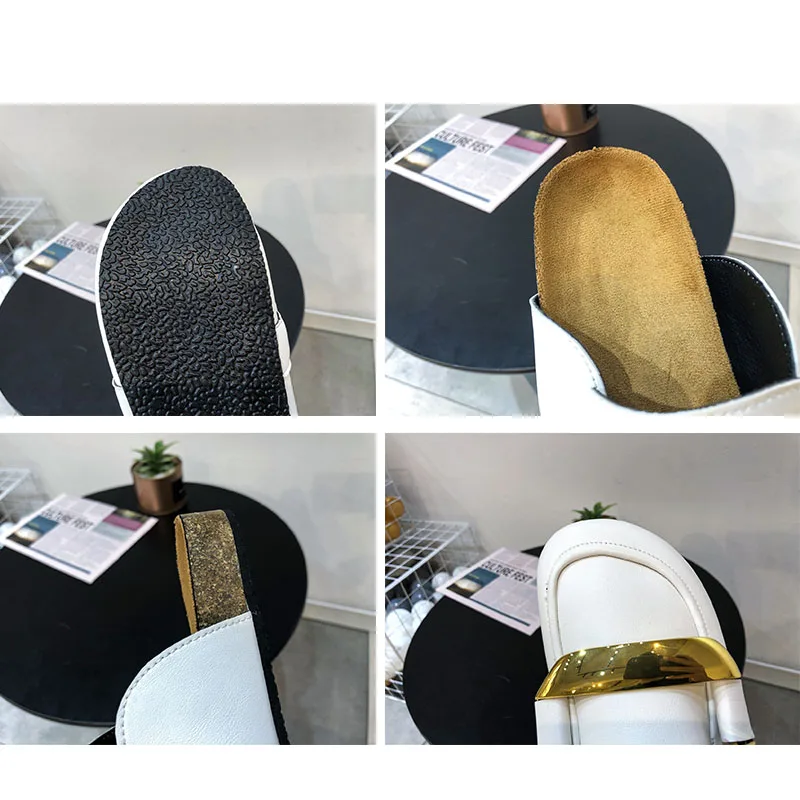 

Women Slides Mules Ladies Home Flats Slippers Shoes 2021 New Metal decoration Design Lady Shoes Female Outside Flats Sandals