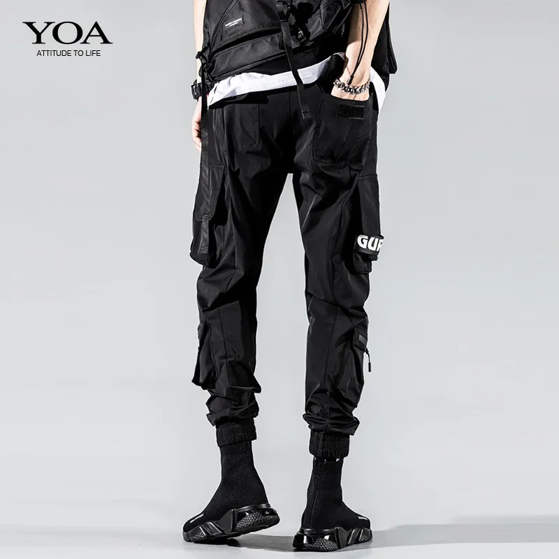 

2021 Ribbons Multi Pockets Cargo Pants Men Harajuku Casual Joggers Track Streetwear Trouser Men Hip Hop Pants XXXL