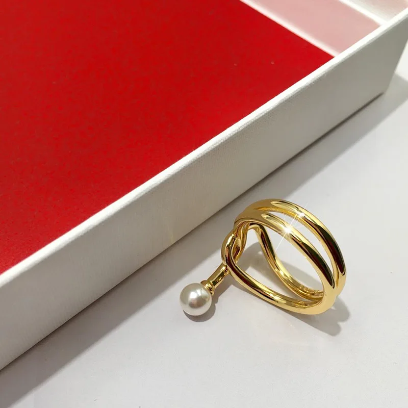 

2021 Summer New Fashion Female Jewelry Simple Golden Personality Geometrical Rings with Pearl