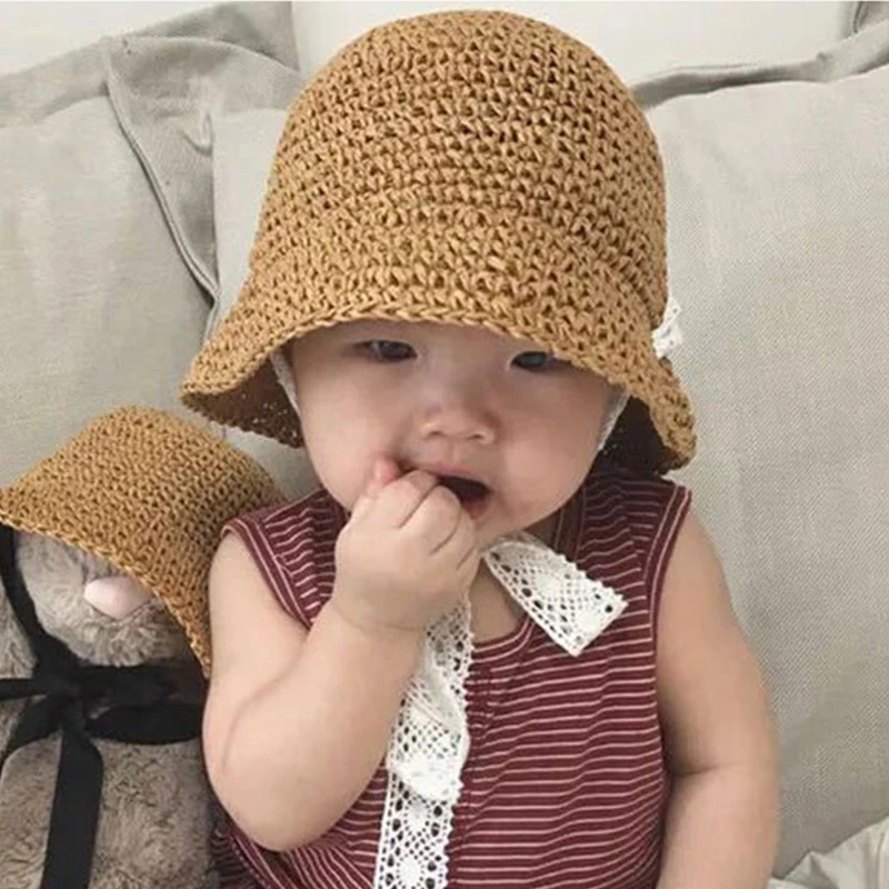 Новые милые дети девочки соломенная шляпа Рыбацкая солнце большие поля Пляж Лето