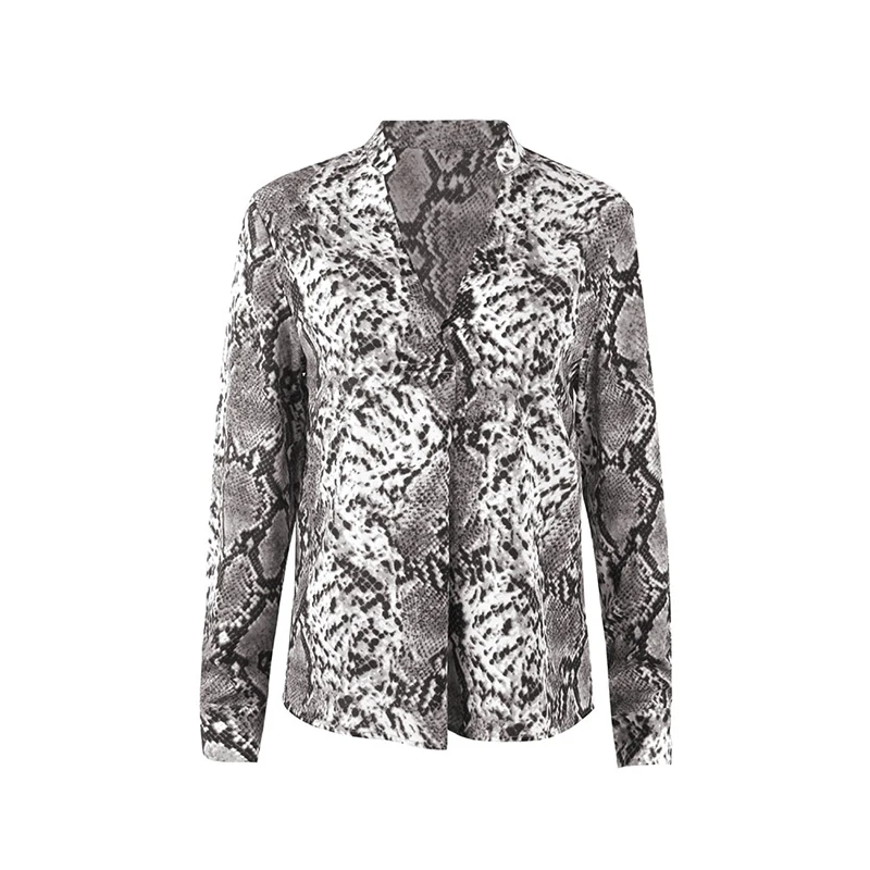 

Snake Skin Print Silk Blouse Women Long Sleeve Tops Female Tunic Vintage Fall Casual Satin Blouses