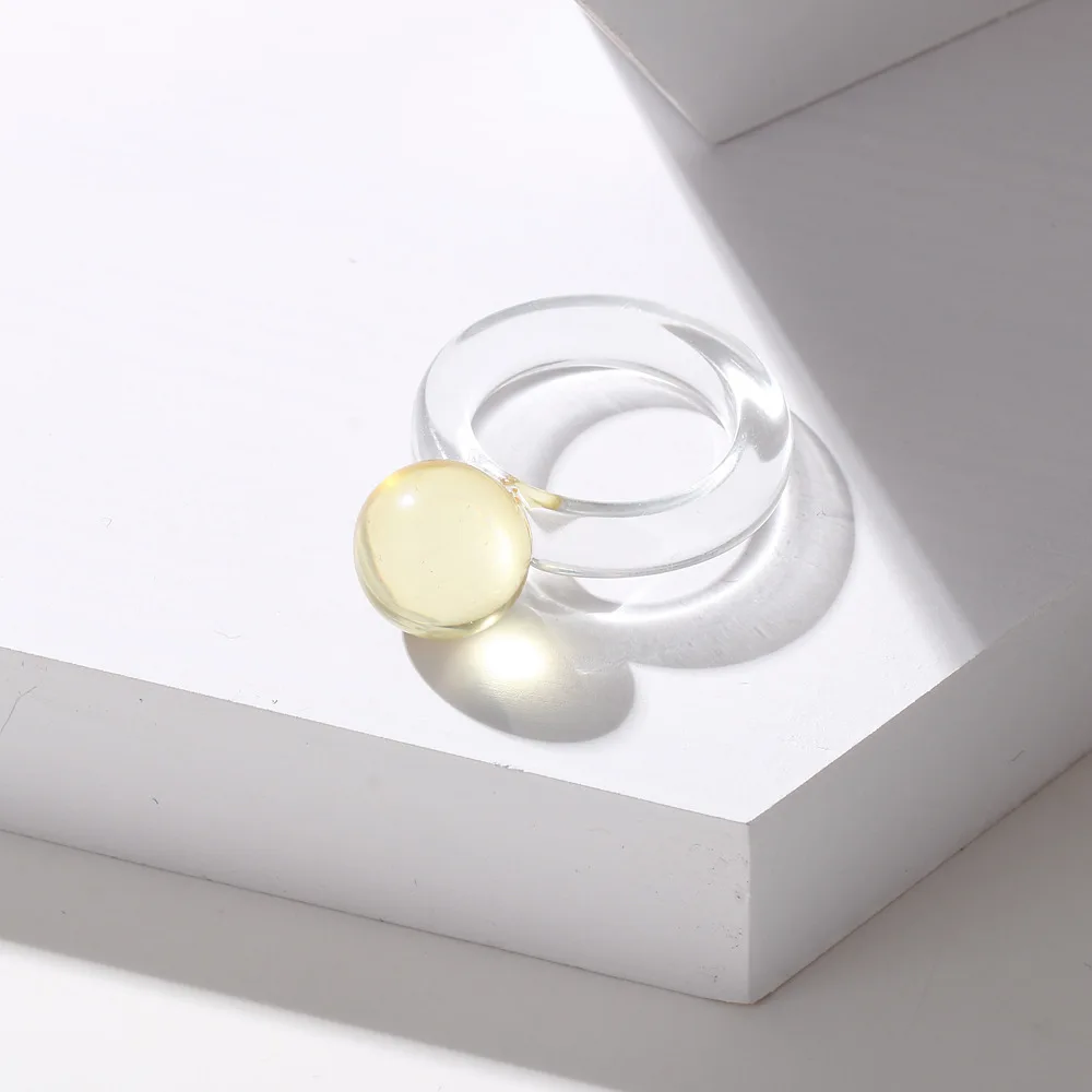 

Bohemian Transparent round acrylic ring resin beads candy color peas Chunky ring For Women Jewelryn Koeran Style Friends Gifts