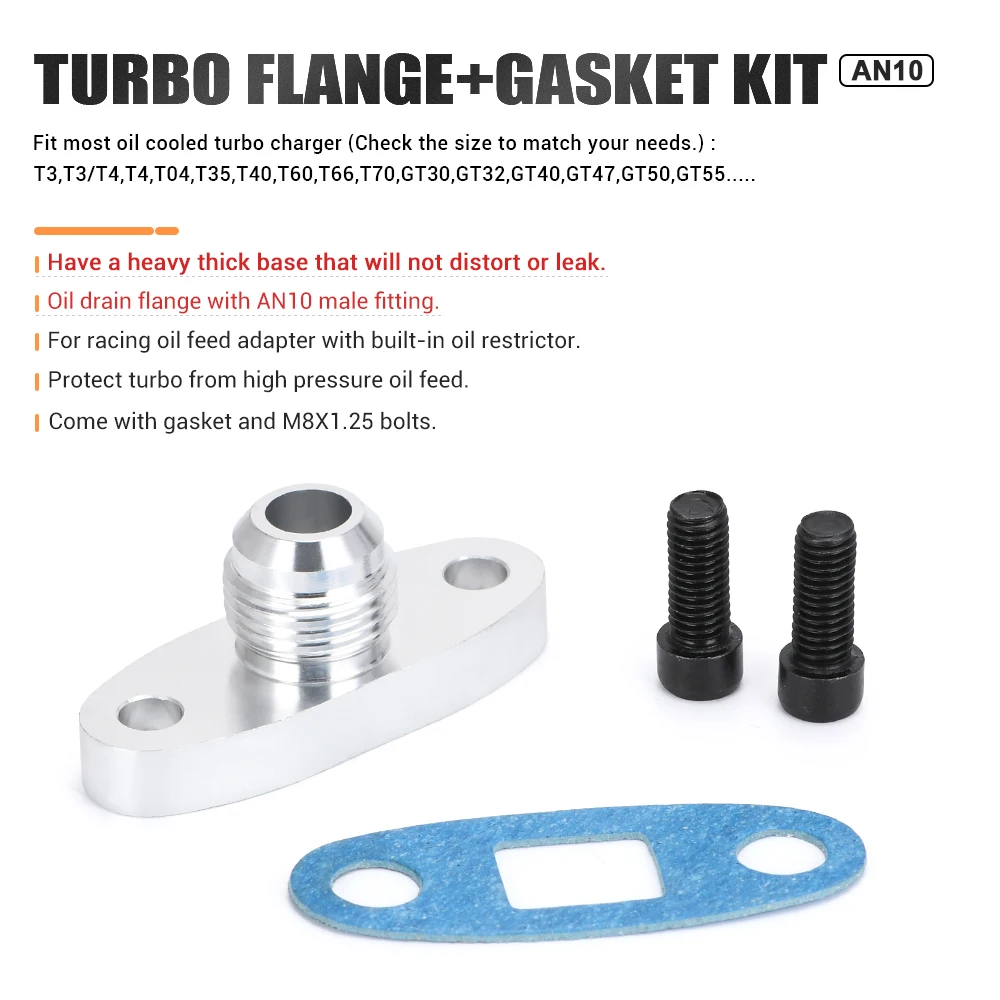Бесплатная доставка Серебро для слив масла из турбины фланец 10AN GT40 GT42 GT45 GT47 GT55 T3/T4