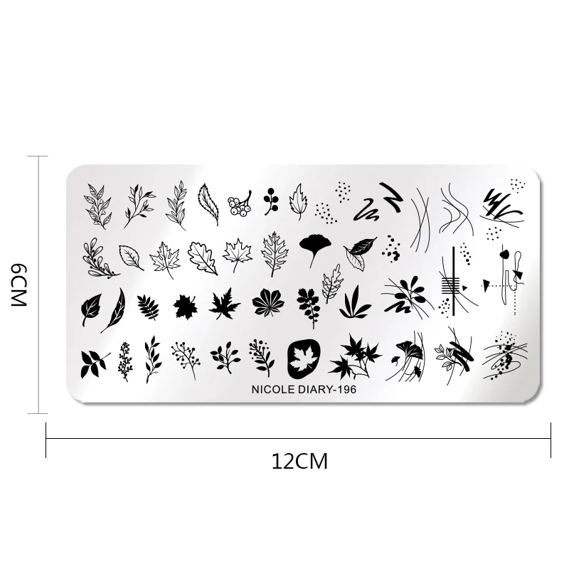 Прямоугольные пластины NICOLE DIARY для стемпинга ногтей осенние листья линейная ось