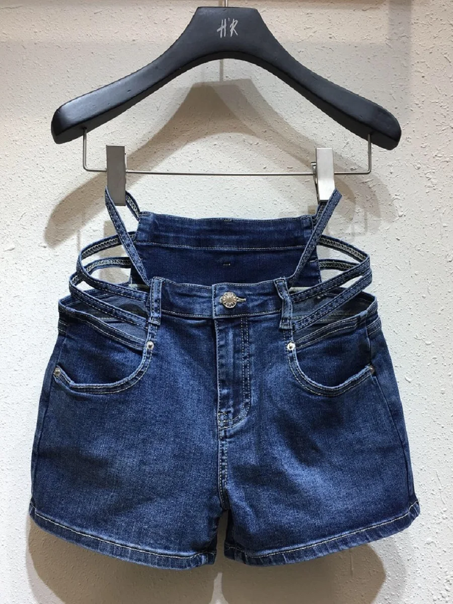 

Women's tight-fitting straps hollow summer fashion denim short for women2020New women's summer temperament sweetshorts women XL
