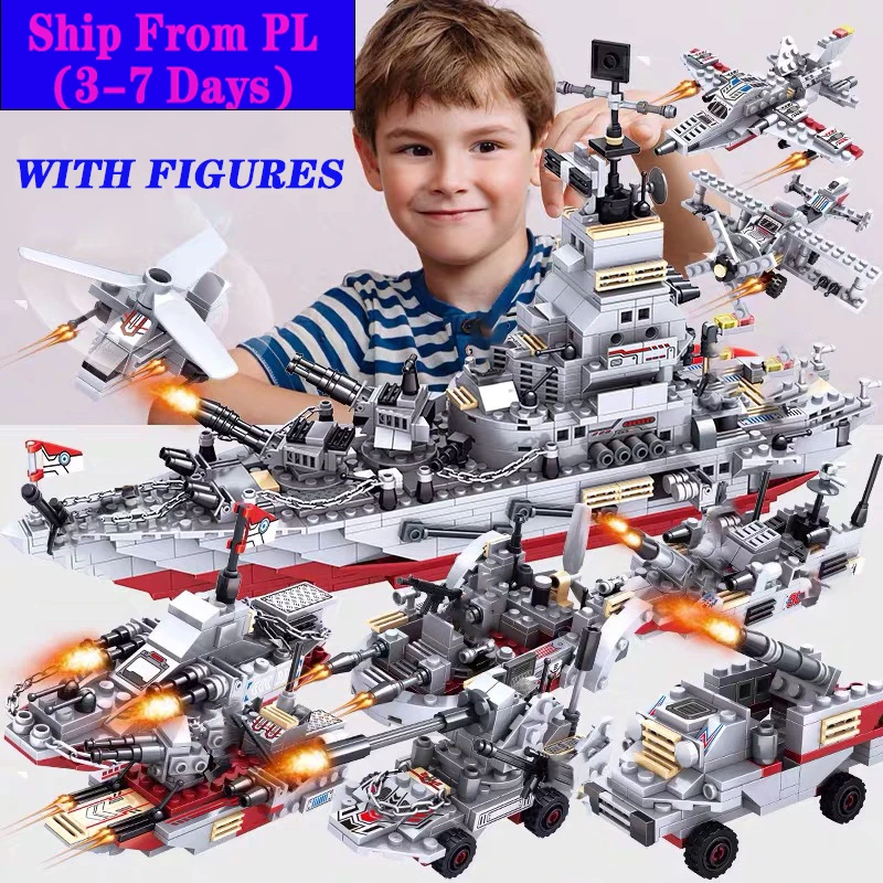 

25in1 WW2 Military Warship Building Blocks Navy Aircraft Modern Army Warship City Creative Figures Bricks Toys for Children
