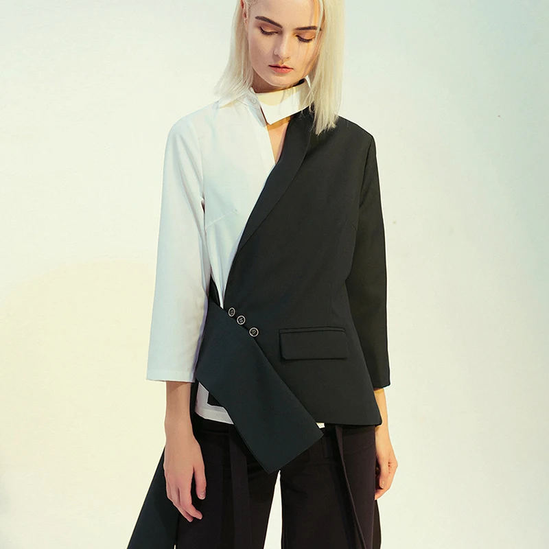 Женский Асимметричный блейзер с цветными блоками на весну и осень | Женская