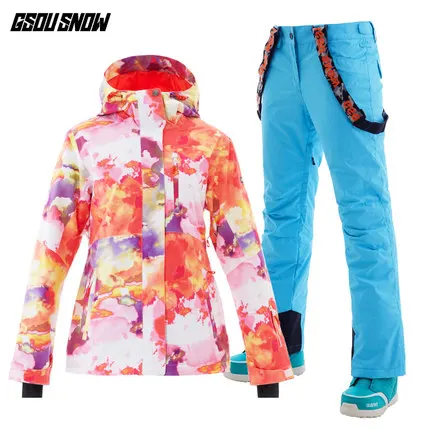 Color 8 GSOU Снежный водонепроницаемый лыжный костюм Женская лыжная куртка брюки Новая женская зимняя уличная лыжная куртка для сноуборда брюки сноуборд наборы - Цвет: Color 8