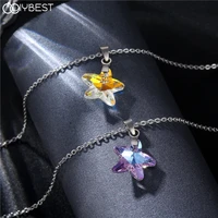 multicolor starfish penticle crystal pendant necklaces for women girls rhinestones beads charms silver color chain jewelry gifts