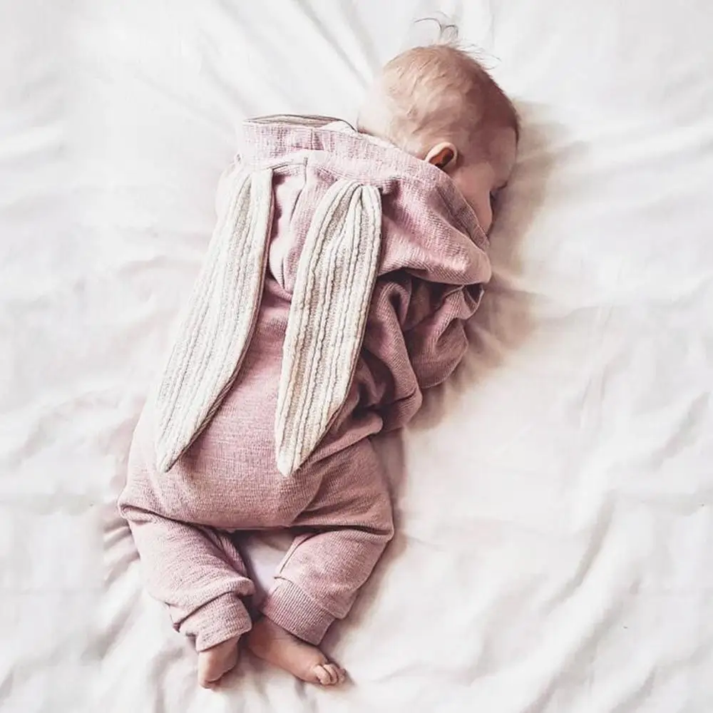 Милый детский комбинезон с заячьими ушками для новорожденных мальчиков и