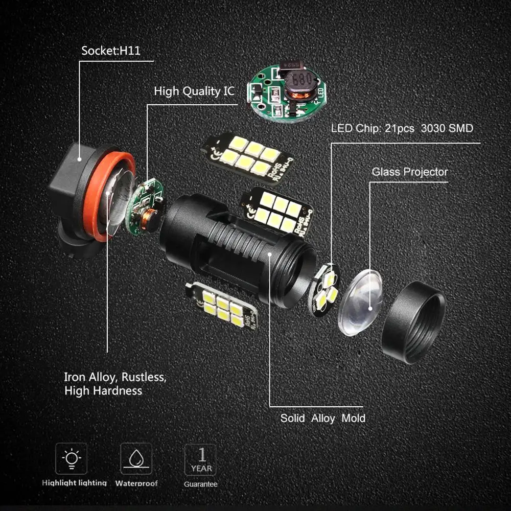 2 шт. H8 H11 Led HB4 9006 HB3 9005 Противотуманные фары лампы 3030SMD 6000K Автомобильные дальнего