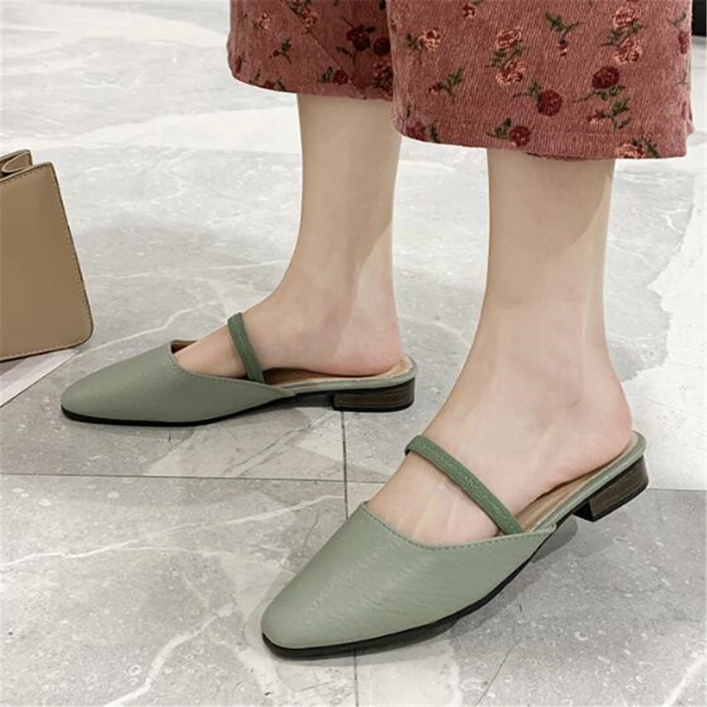 Women Sandals Sexy Low Heel Soft Leather Square Pumps Pointed Toe Scrub Summer Slingback Girl y1033 | Обувь
