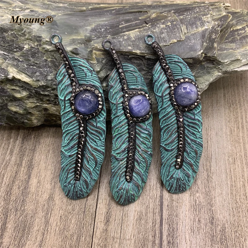 

Leaf Shape Blue Kyanite Bead Paved Copper Necklace Pendant For DIY Jewelry Making MY210717