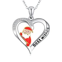 womens chain necklace hand carved best wishes love heart shaped santa claus diamond pendant necklace jewelry christmas gift