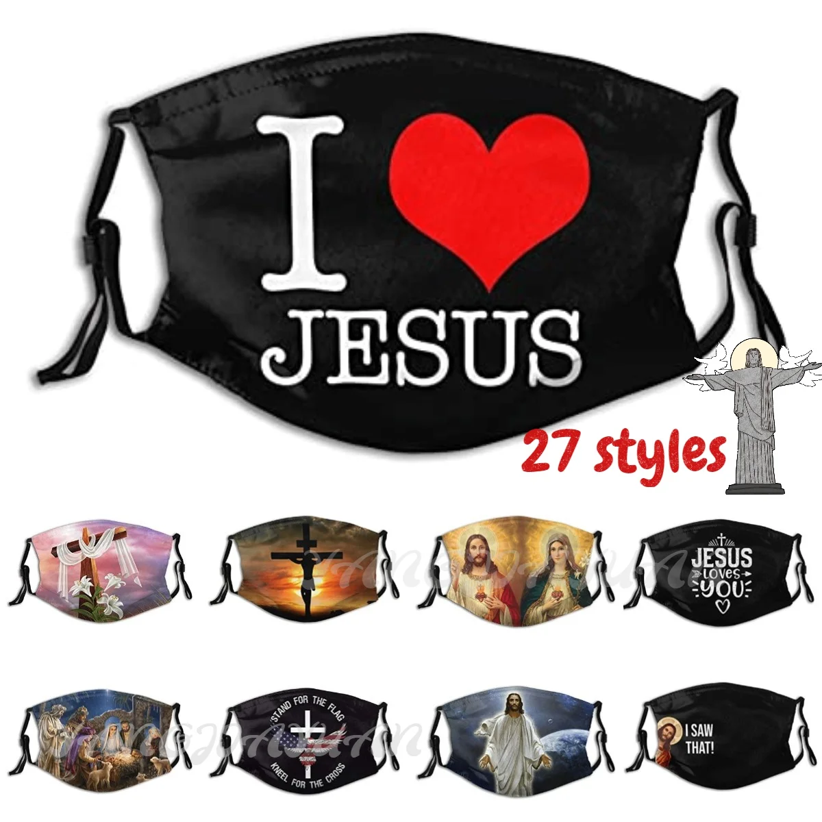 

Jesus Cross Face Mask Reusable Breathable Masks with 2 Filter Adjustable Balaclavas for Adult Men Women
