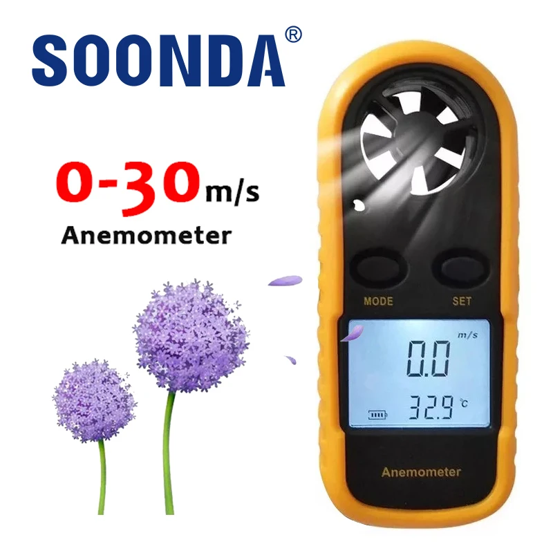 2-in-1 Mini Digital Anemometer Handheld Air Flow Tester Wind Speed Meter Air Anemometer Measuring Wind Speed Temperature Gauge