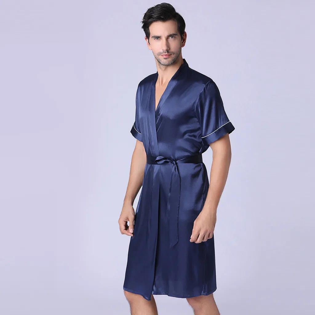Халат-кимоно Мужской Шелковый с длинным рукавом шелковая пижама для дома