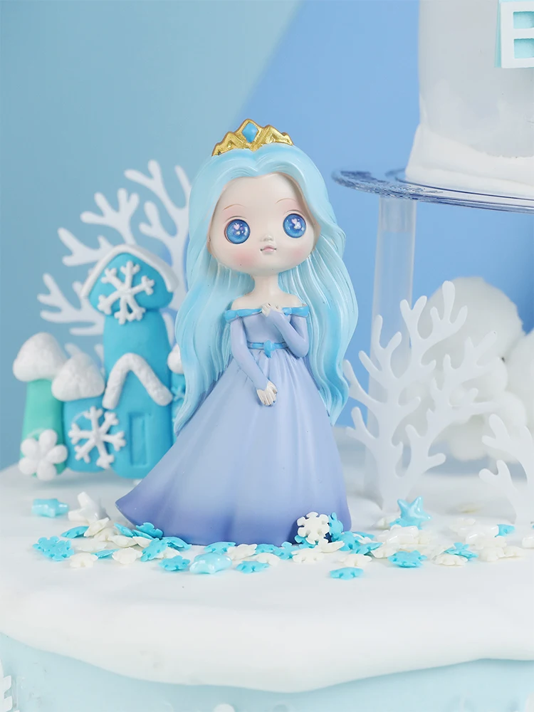 Ледяной Синий Принцесса смола олень фея девушка замок торт Топпер с днем