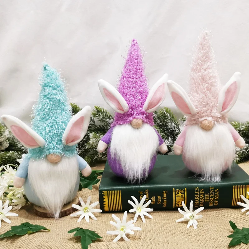 

Lovely Plush Doll Easter Bunny Elf Doll Gnome Swedish Tomte with Ears Family Party Toy for Children Festival Home Decoration