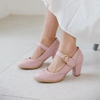 high heels women mary janes party shoes pumps 2020 spring pink shoes thick high heel round toe vintage shoes ladies blue white
