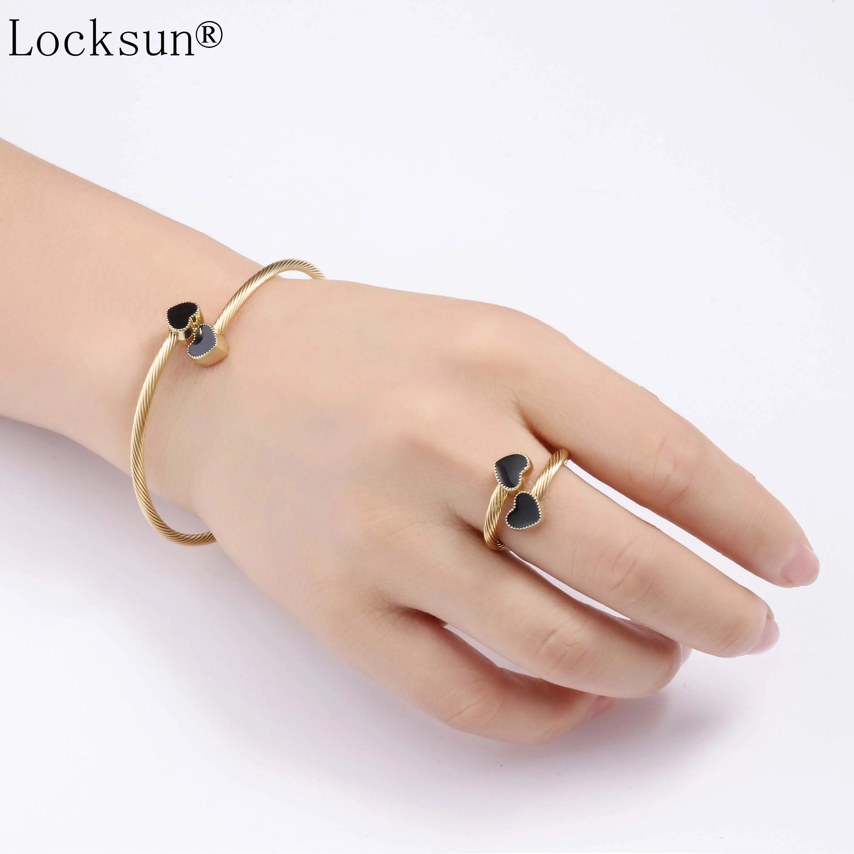 Locksun новые черные кольца с двойным сердцем 585 обручальное кольцо из розового