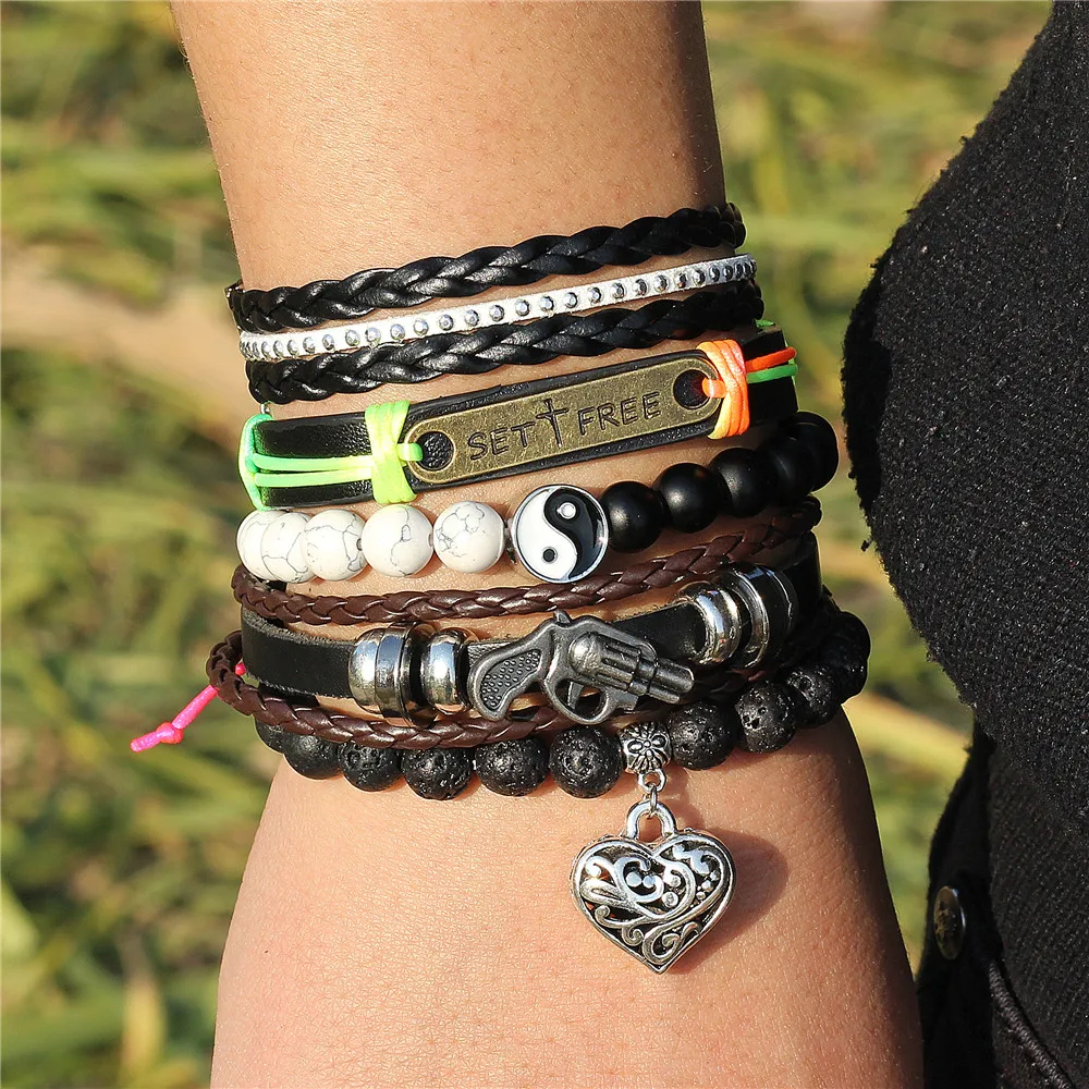 DGW 5 шт./компл. браслеты и мужские кожаные 2020 Pulseira Masculina ювелирные изделия Шарм Bileklik