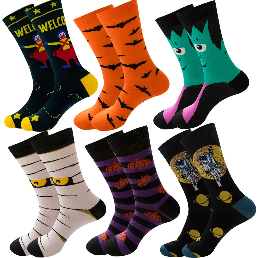 

Носки женские и мужские до колена, хлопковые короткие носки для косплея на Хэллоуин, с рисунком летучих мышей, тыквы, весна-осень, повседневн...