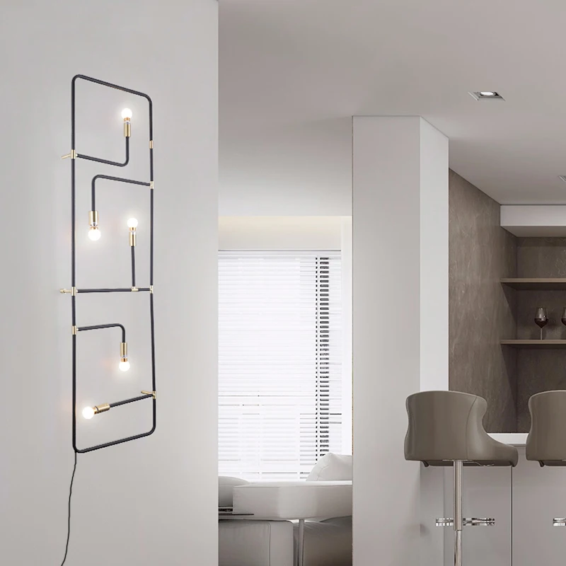 구매 빈티지 산업 로프트 벽 조명 간단한 스타일 검은 철 파이프 벽 램프 바 식당 장식 벽 Sconce Lamparas Pared