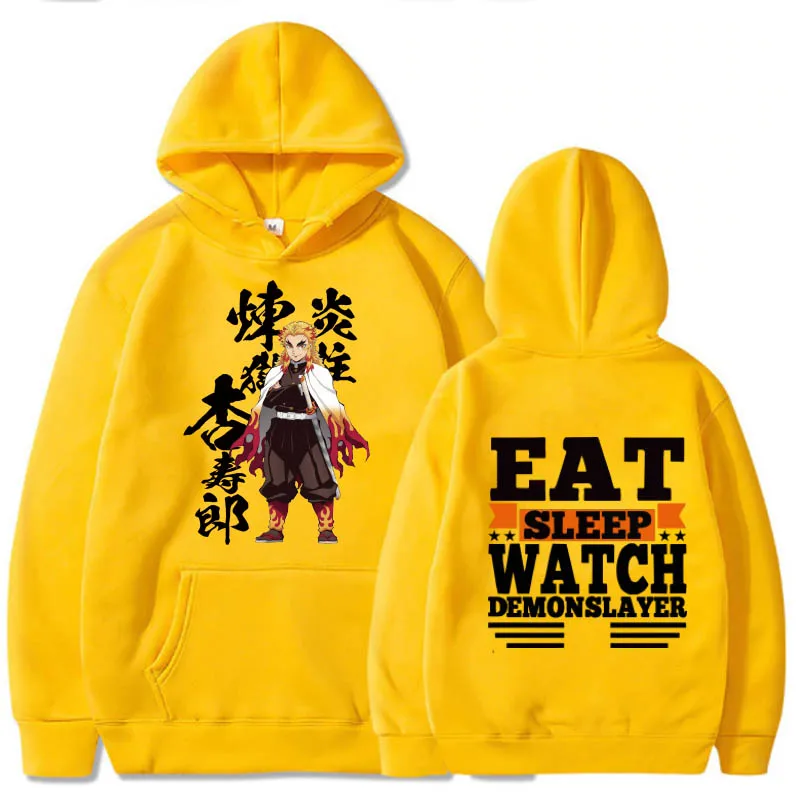 Harajuku Anime Hoodie Demon Slayer Pullovers Tops Long Sleeves Casual Unisex | Мужская одежда