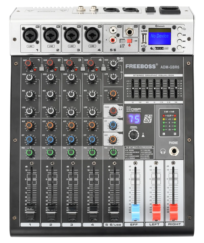 Freeboss ADM-GBR6 48V Phantom Power Repaeat Effect USB функция Bluetooth караоке DJ консоль 99DSP микшер аудио
