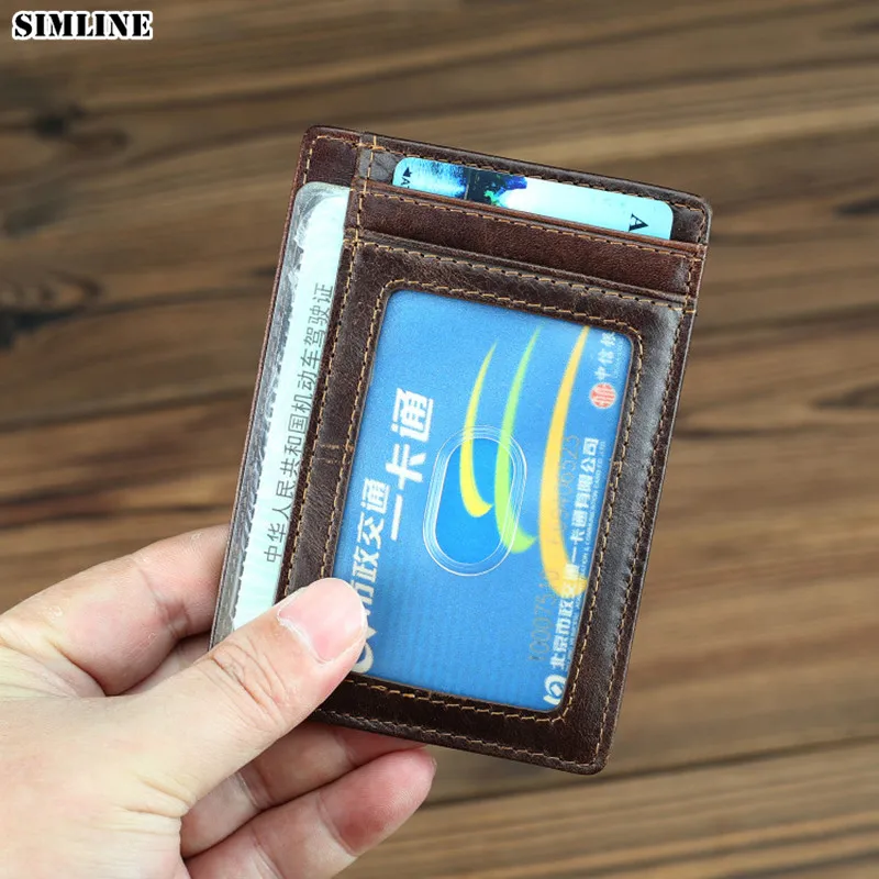 Держатель для карт из натуральной кожи мужчин винтажный короткий Тонкий