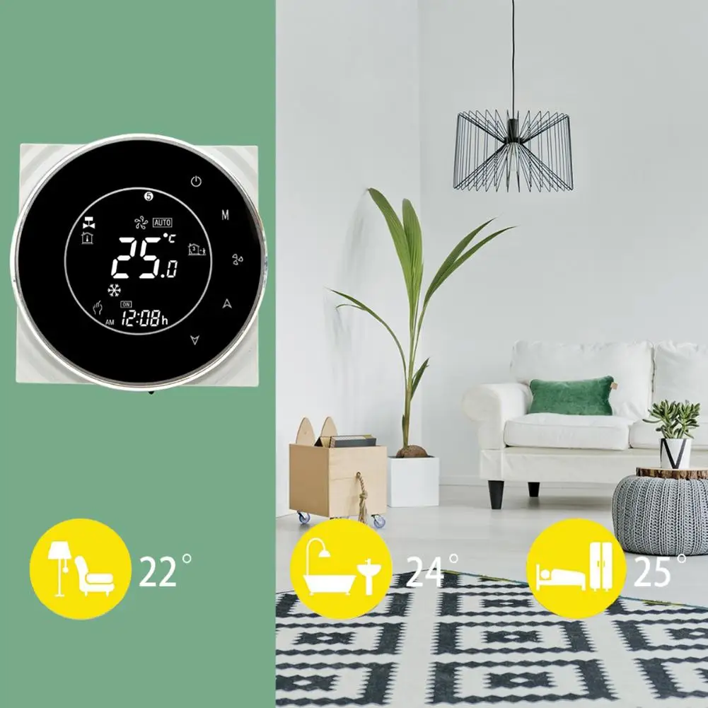 

Wall Mounted WiFi Phone APP Control AC 24V/95-240V Cooling Heating Air Conditioning Fan Thermostat Voice Control Smart Home