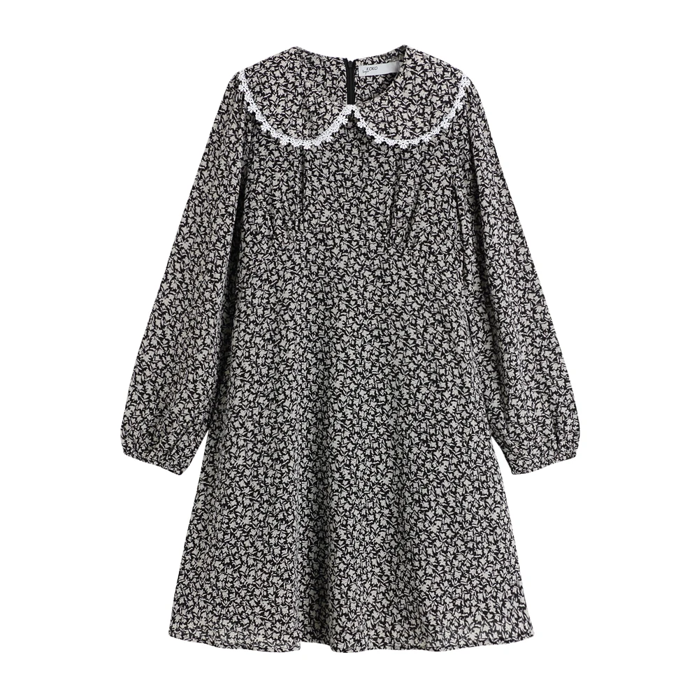 

Bornladies New Korean Japan Vintage Casual Trendy Spring Summer Long Sleeve Printed Flower Vintage Dresses