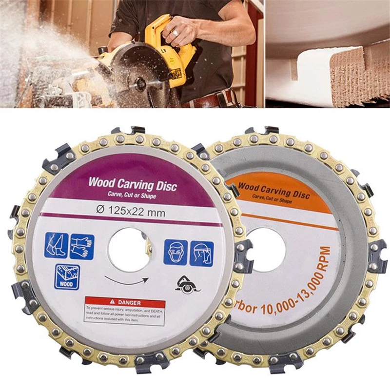 

Gold 5 Inch Grinder Chain Saw Disc 22mm Arbor 9 Teeth Wood Carving Disc For 125mm Angle Grinder