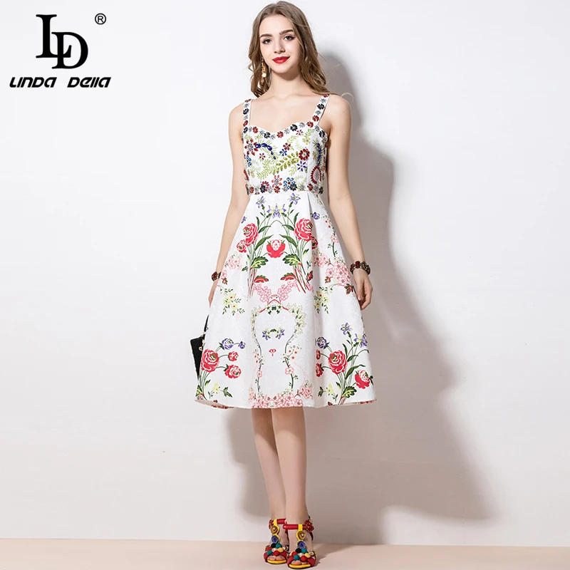 Женское подиумное платье LD LINDA DELLA Повседневное на бретелях спагетти с цветочным