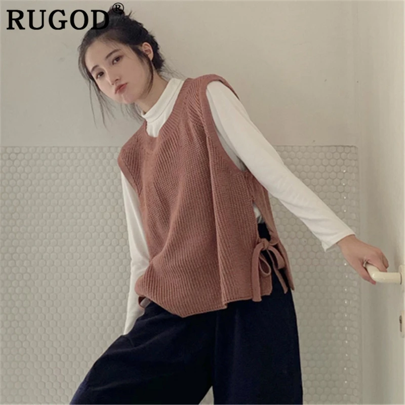 RUGOD элегантный пуловер свитер жилет женский 2019 корейский шик круглый вырез без