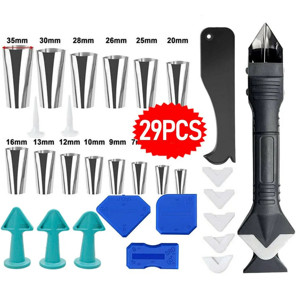 

29PCS Caulking Finisher Tool Caulking Filler Finisher Nozzles Scraper Set