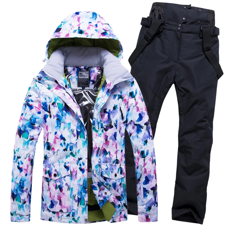 Color 13 Женский лыжный костюм куртка для сноуборда брюки зимняя одежда брюки ветрозащитная водонепроницаемая Спортивная одежда для улицы женская утепленная с капюшоном - Цвет: Color 13