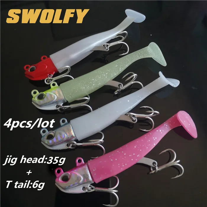 Swolfy 4PCS 14g/21g lead jig Head Single Hook Soft Fishing Lure Wobbler Bait Sinking Jigging Sea Fishing Peche Pesca Fishing - Цвет: SW10 4PC abcd 35g