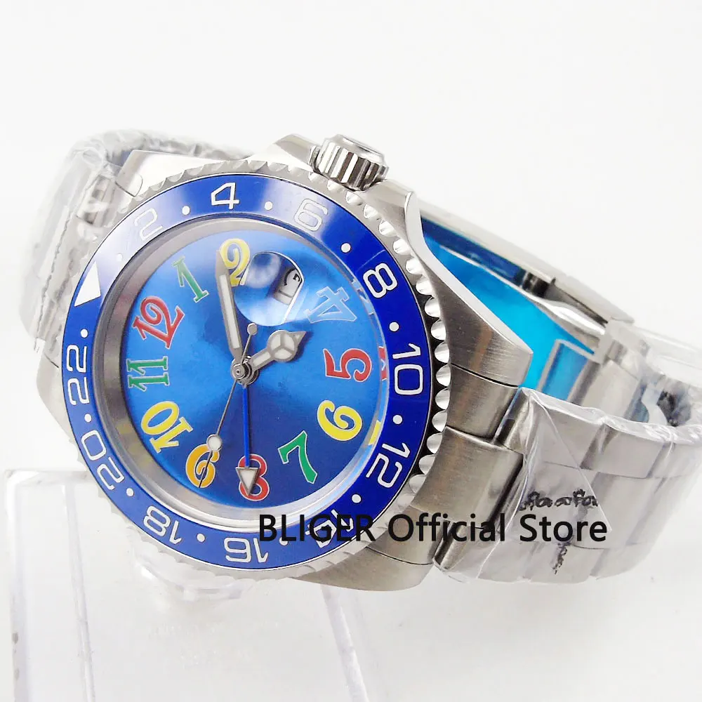 Сапфировое стекло блигер 40 мм синий стерильный циферблат керамический ободок