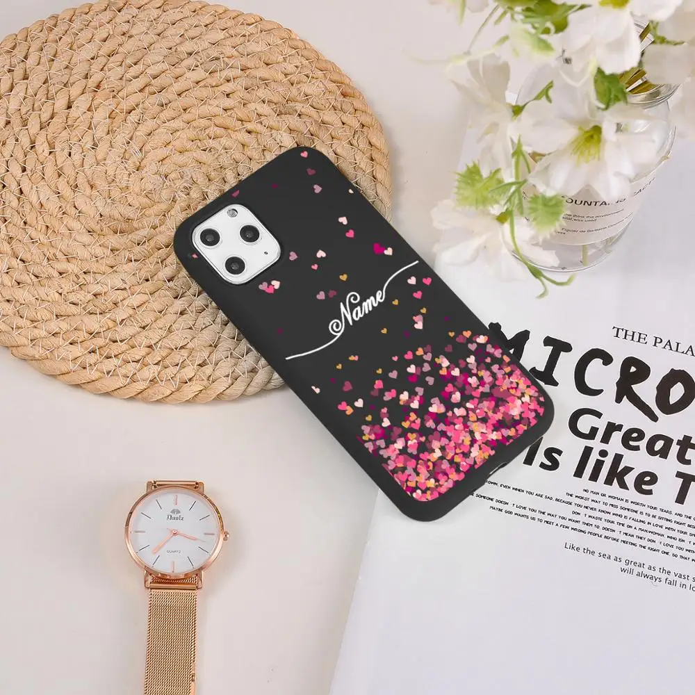 Черный чехол для телефона с сердцем iPhone XR XSMax X 7 8 Роскошный именем на заказ сделай