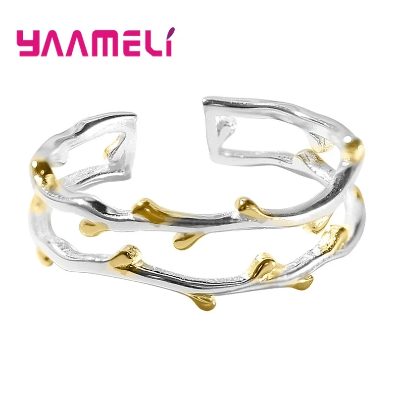 

New Arrivals Double Tree Branch Sweet Art 925 Sterling Silver Female Resizable Opening Rings S925 Silver Anillos Mujer Jewelry