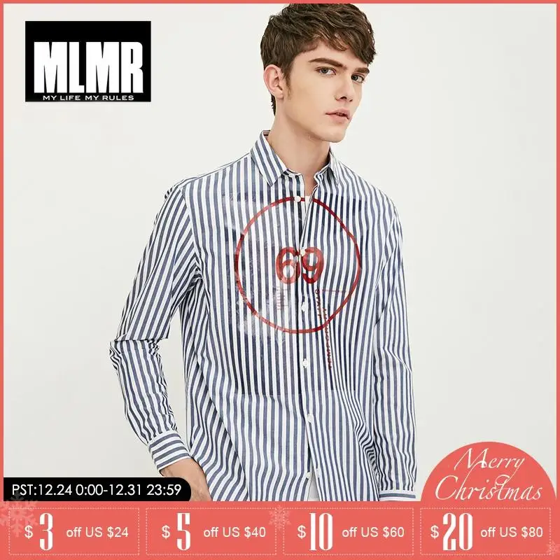 MLMR 2019 весна новая мужская хлопковая прозрачная офсетная полосатая рубашка с