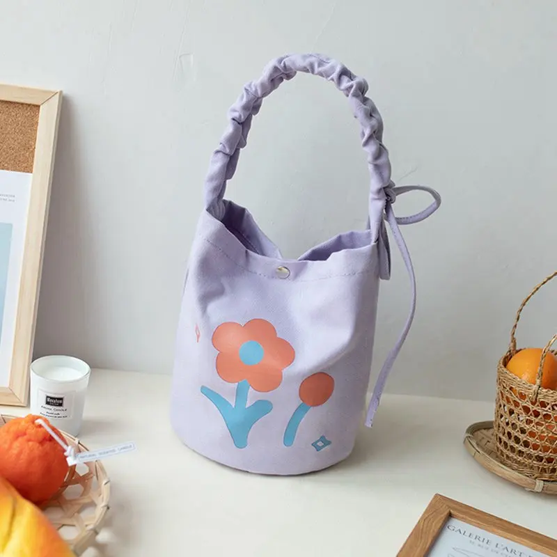

2021 New Canvas Handbag Bucket Package INS Cute Lunch Bag Handbag Storage Bag Shopping Bag Easy Meal bag